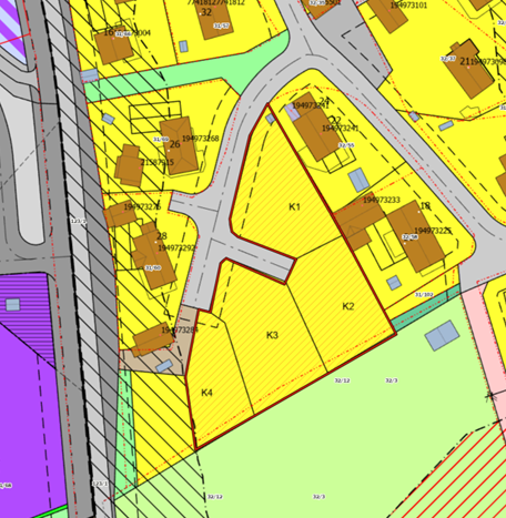 Situasjonskart over fire tomter Søndre Wold boligfelt - Klikk for stort bilde