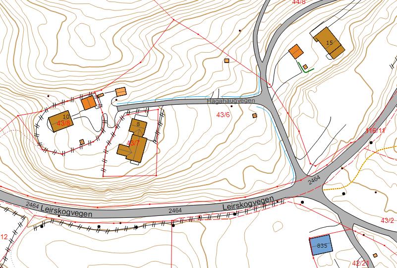 Kart over tomter i Hagahaugvegen på Leirskogen - Klikk for stort bilde